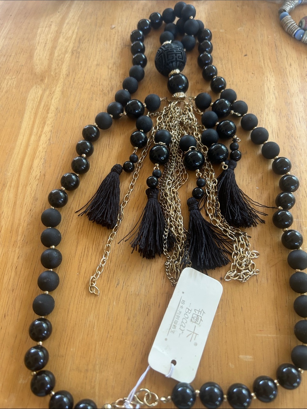 Elegant Black Beaded Tassel Necklace